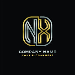 initial letter NX logo Abstract vector minimalist. letter logo gold and silver color