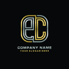 initial letter PC logo Abstract vector minimalist. letter logo gold and silver color