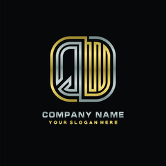 initial letter QW logo Abstract vector minimalist. letter logo gold and silver color