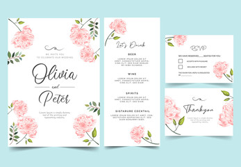 floral background with flowers wedding invitation set	