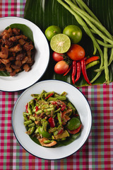 [Thai Esan food] Papaya Salad with Crispy Pork, Thai Esan local food, Thailand