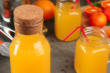 Still life of orange juice close up