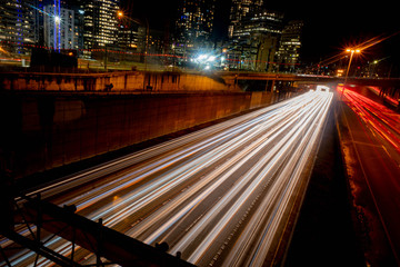 Fototapeta na wymiar long exposure of traffic taken on an overpass at night