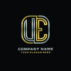 initial letter UE logo Abstract vector minimalist. letter logo gold and silver color