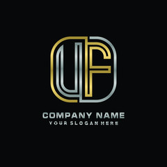 initial letter UF logo Abstract vector minimalist. letter logo gold and silver color