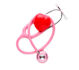 Stethoscope and red heart on white background