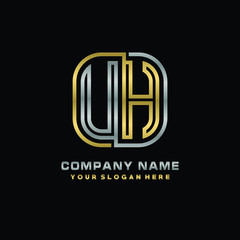 initial letter UH logo Abstract vector minimalist. letter logo gold and silver color