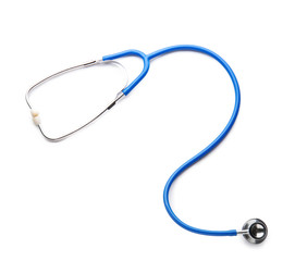 Modern stethoscope on white background