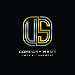 initial letter US logo Abstract vector minimalist. letter logo gold and silver color