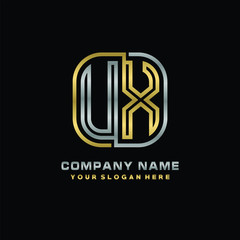 initial letter UX logo Abstract vector minimalist. letter logo gold and silver color