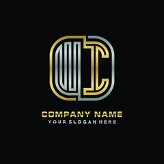 initial letter WI logo Abstract vector minimalist. letter logo gold and silver color