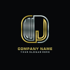 initial letter WJ logo Abstract vector minimalist. letter logo gold and silver color