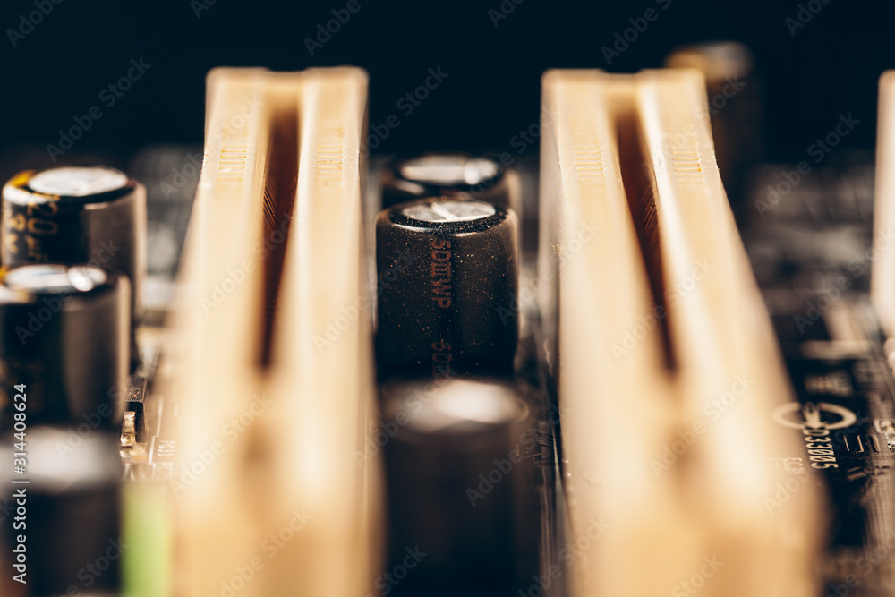 Poster computer electronic circuit board with processor close up