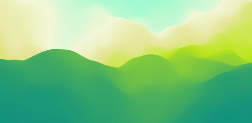 Landscape with green mountains. Mountainous terrain. Abstract nature background. Vector illustration.