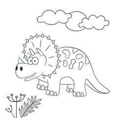Cute dinosaur. Dino triceratops. Vector illustration in doodle and cartoon style for coloring books and prints. Hand drawn. Black and white