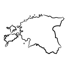 Estonia map from the contour black brush lines different thickness on white background. Vector illustration.