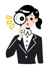 magnifying glass / office worker / woman