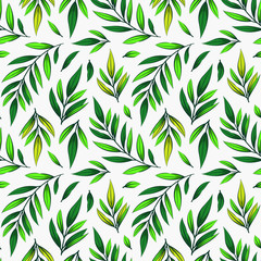 Floral seamless pattern with green branches and leaves; natural design for fabric, wallpaper, textile, web design.