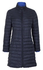 blue puffer jacket white background