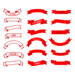Ribbon and Banners set, color of red on white background.