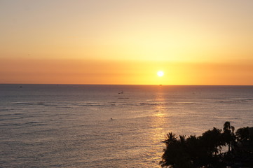 the beautiful sunset of waikiki beach