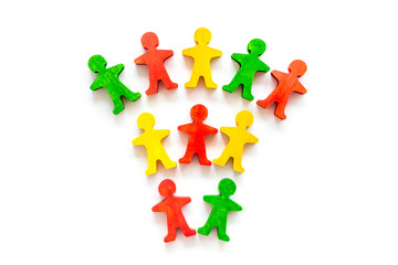 Team work, teambuilding concept. People silhouettes on white background top-down copy space