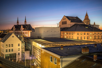 Ausblick auf das Panorama von Mainz im Sonnenaufgang