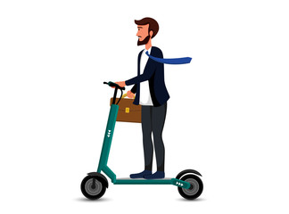 Businessman riding electric scooter illustration. Corporate worker on self balancing urban transport cartoon character. There is also a vector copy in the portfolio © Helenshi