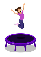 Happy girl jumping on trampoline. Flat style cartoon  isolated on white background.  There is also a vector copy in the portfolio