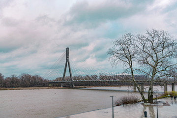 Beautiful view of Swietokrzyski Bridge in winter, Warsaw, Poland.