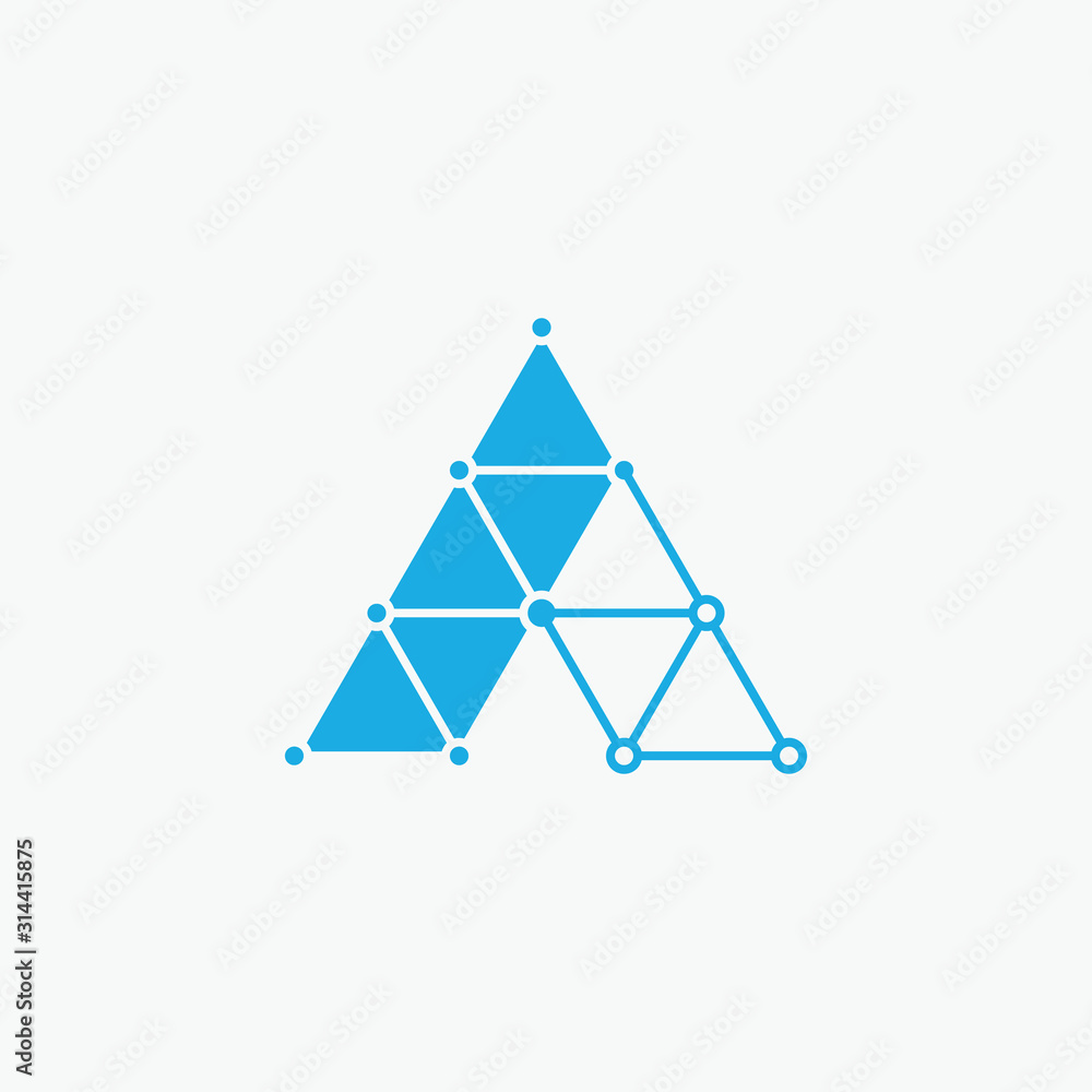 Poster letter a mono line logo with element chip. connect concept. technology and digital abstract dot conn