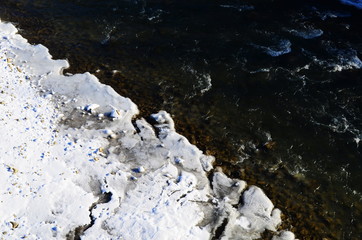 Winter landscape with the river and in frosty day