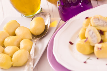 Potato gnocchi stuffed with radicchio and ricotta.