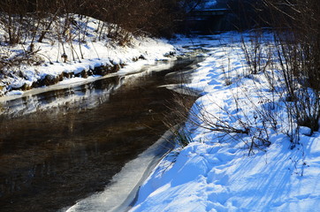 Winter landscape with the river and in frosty day