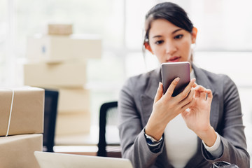Online shopping SME entrepreneur or freelance working concept. Close up of hand businesswoman...