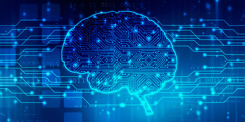 2d illustration Concept of thinking, background with brain, Abstract Artificial intelligence. Technology web background