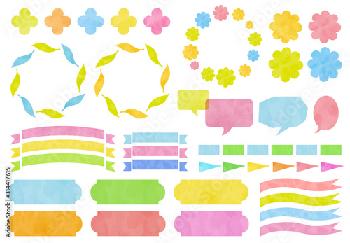 水彩テクスチャーのフレームデザイン リボンや吹き出し 見出しのセット Wall Mural ｄｅｓｉｇｅｎ ｂｏｘ