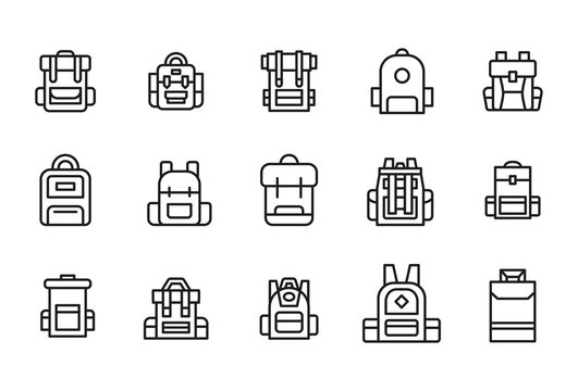 Stroke line icons set of backpack.