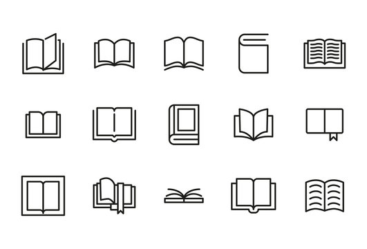 Stroke line icons set of book.