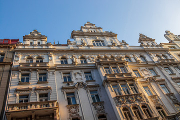 Sunlit buildings in Prague