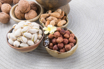 nuts or hazelnuts nuts and mix nut on a background new.