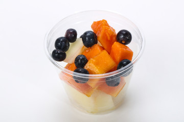 Sliced fruit mix in the box