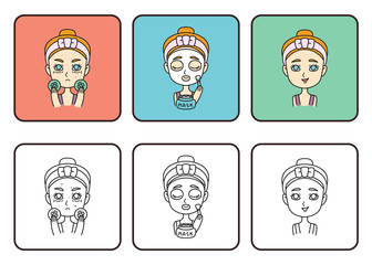 Girl makes a face mask. Take care of yourself. Teenager girl make mask with cucumbers. Vector illustration isolated on white background. © marumayfay