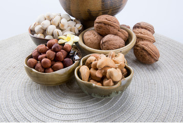 nuts or hazelnuts nuts and mix nut on a background new.