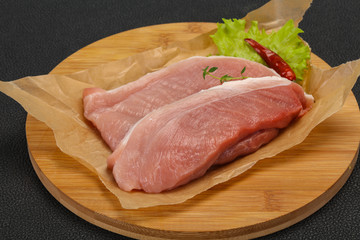 Juicy raw pork steak meat