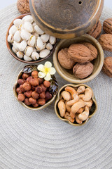 nuts or hazelnuts nuts and mix nut on a background new.