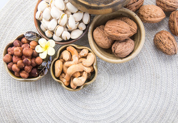 nuts or hazelnuts nuts and mix nut on a background new.