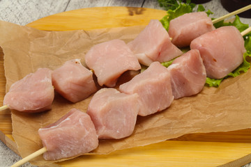 Raw pork meat skewer for grill