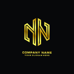 Obraz premium Initial letter NN, minimalist line art monogram hexagon logo, gold color