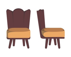 Chair cute furniture armchair and seat pouf design in furnished apartment interior illustration of business office-chair or easy-chair isolated on white background, vector, flat cartoon style